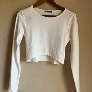 Zara White Crop Top - S - Long Sleeves _ Ribbed